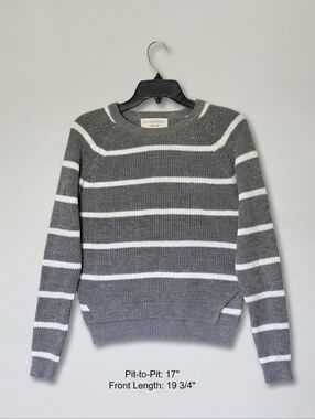 Lovestitch Gray White Stripe Crewneck Sweater Medium Coastal Preppy Nautical